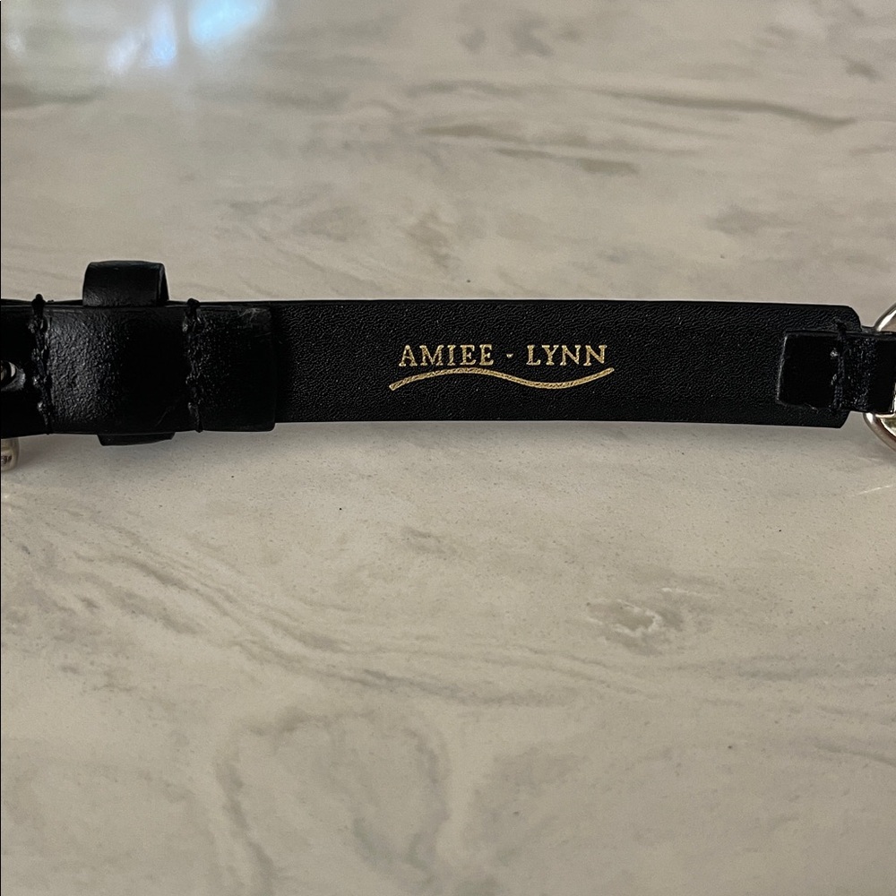 Amiee Lynn black leather belt silver tone oval links size M - Picture 6 of 17